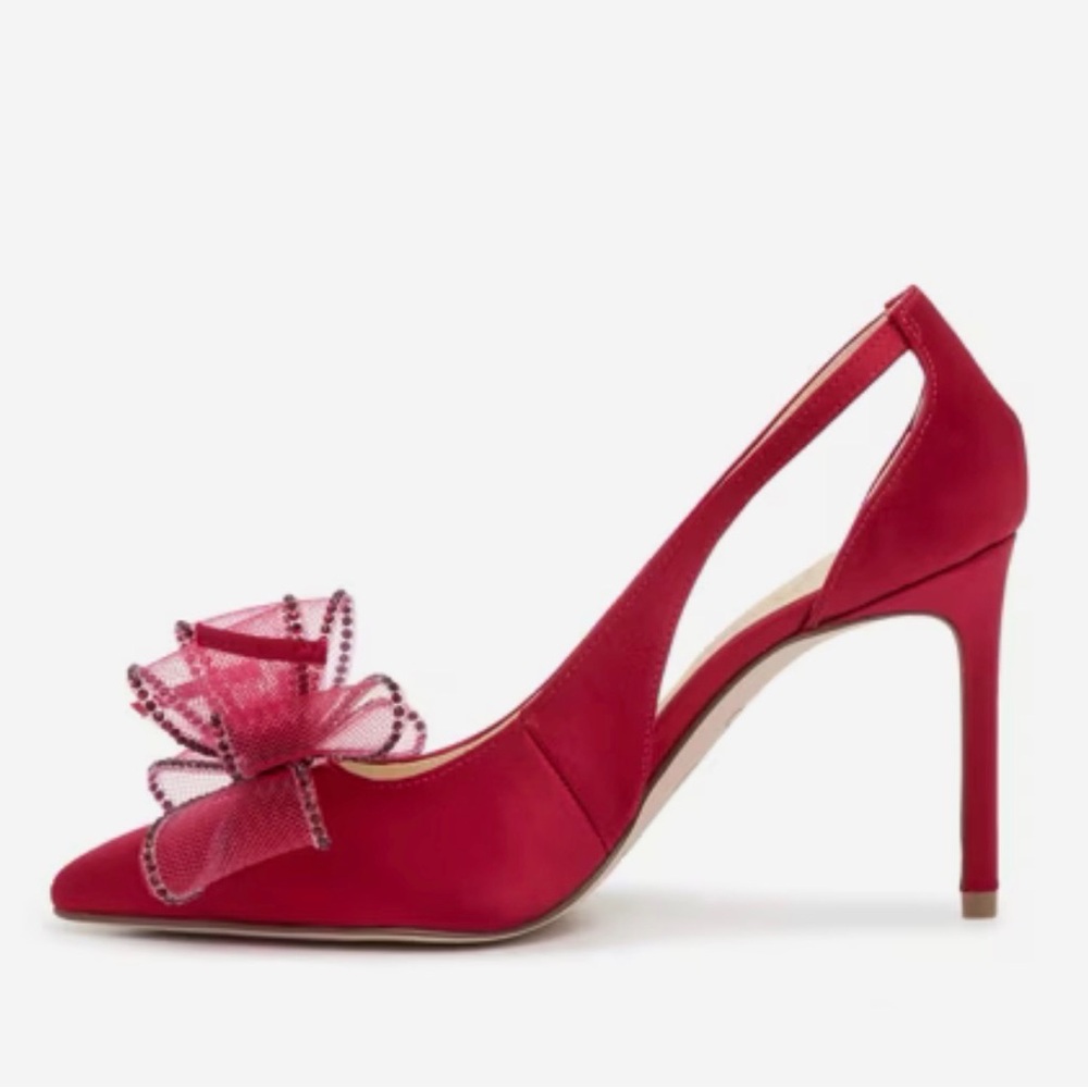 Jessica Simpson Coirah Red Satin Pumps with Statement Bow – Size 9 - Picture 12 of 16